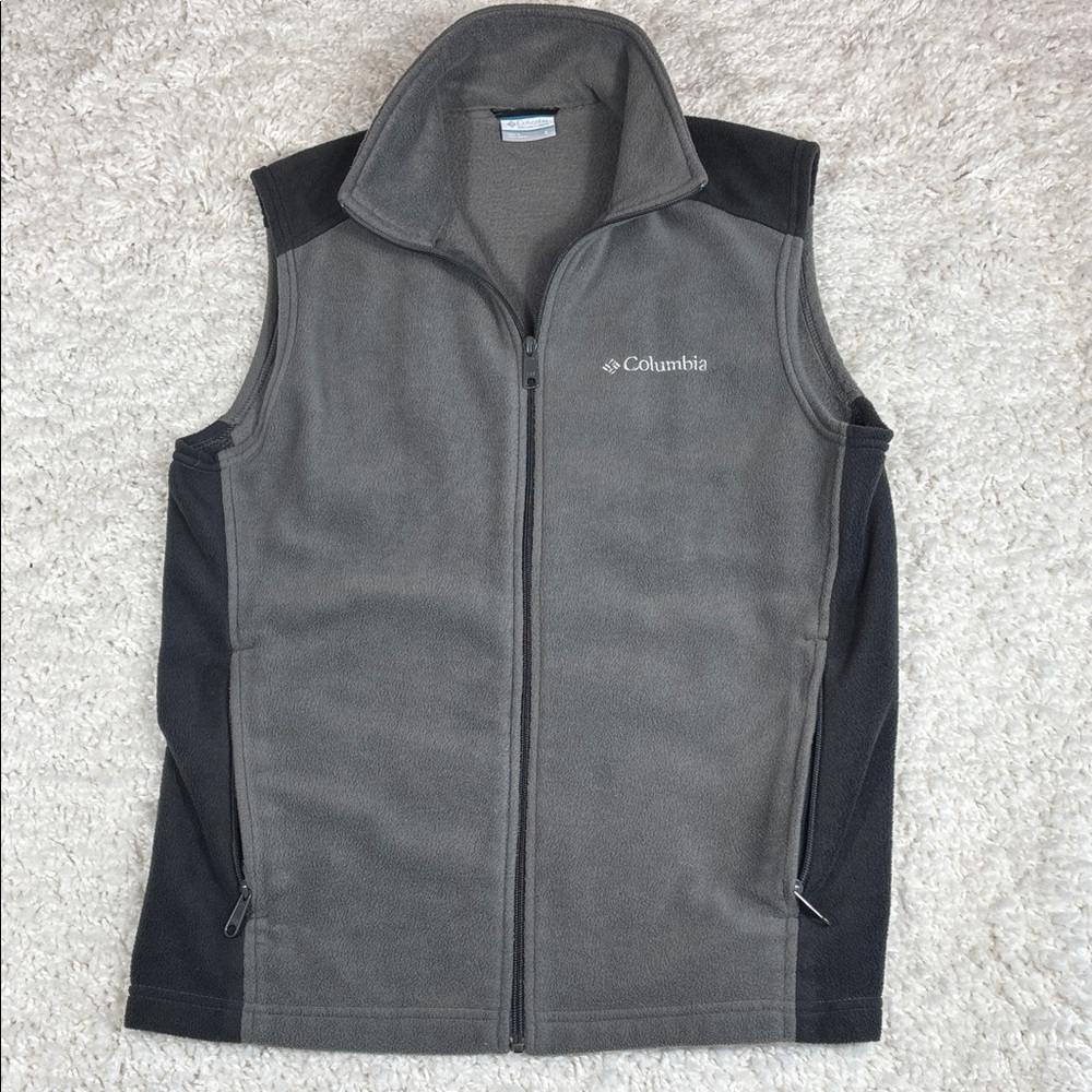 Columbia men’s fleece vest size S gray black full zip outdoor lightweight